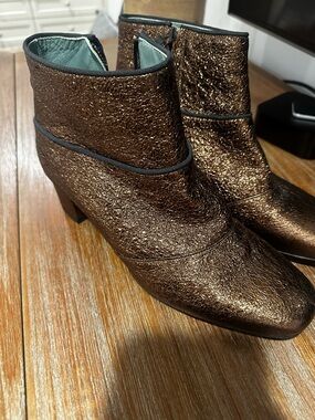 Metallic Bronze Ankle Booties with Low Heel- purchased in Milan